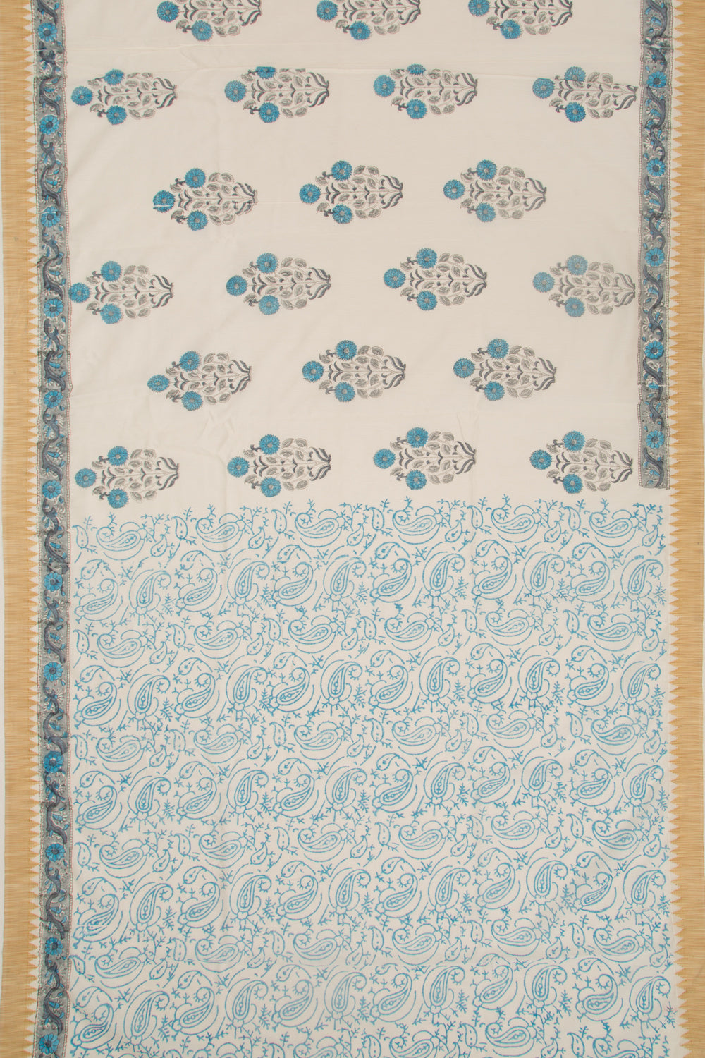 Chanderi Cotton Floral Printed Butta White Saree