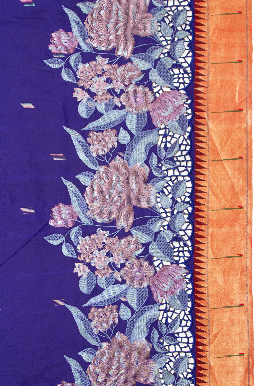 Paithani Silk Butta Dark Blue Saree With Cut Work