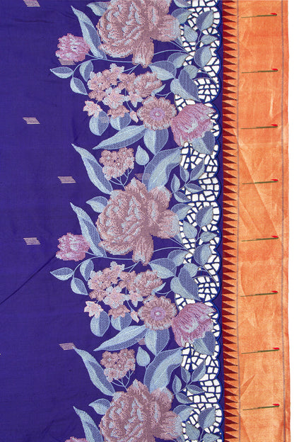 Paithani Silk Butta Dark Blue Saree With Cut Work