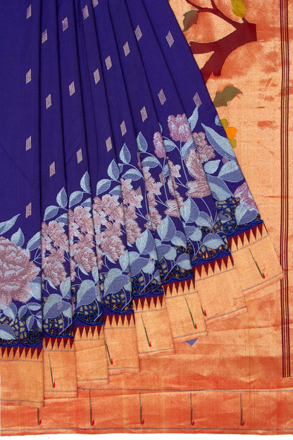 Paithani Silk Butta Dark Blue Saree With Cut Work