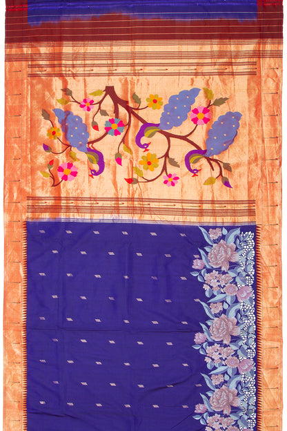 Paithani Silk Butta Dark Blue Saree With Cut Work