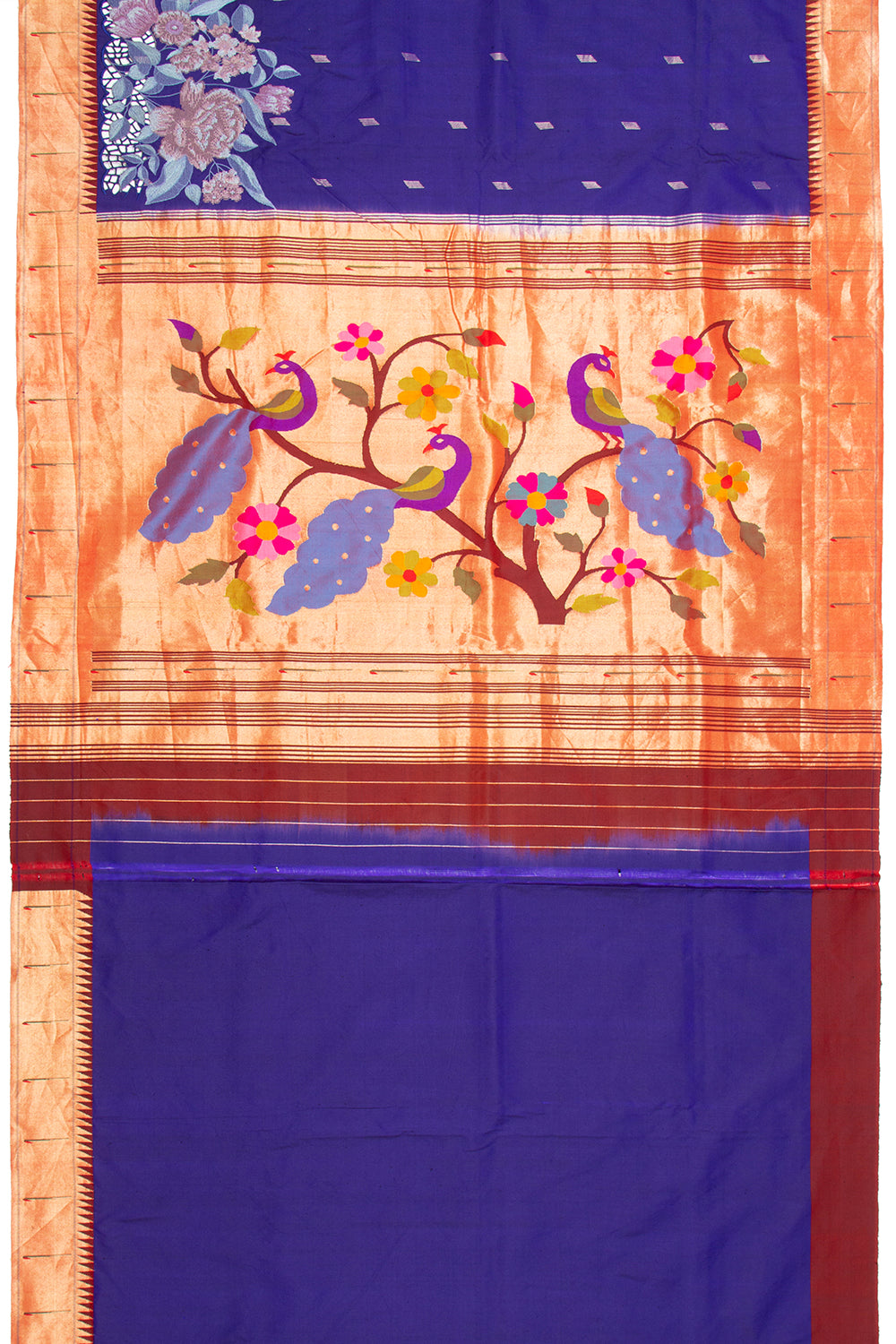Paithani Silk Butta Dark Blue Saree With Cut Work