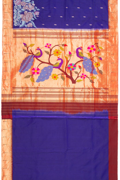 Paithani Silk Butta Dark Blue Saree With Cut Work