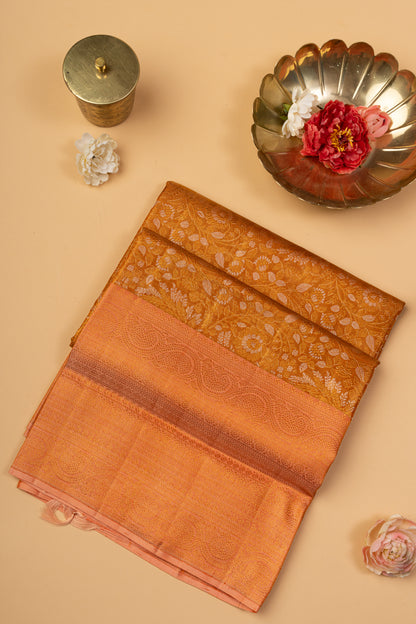 Kanchipuram Silk Tissue Brocade Orange Saree