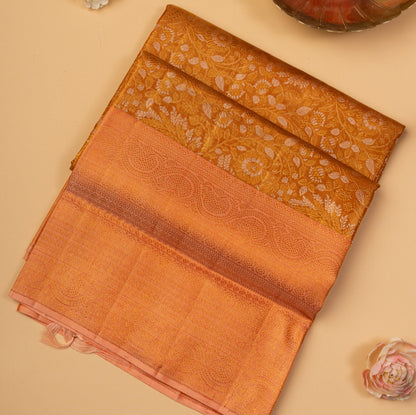 Kanchipuram Silk Tissue Brocade Orange Saree