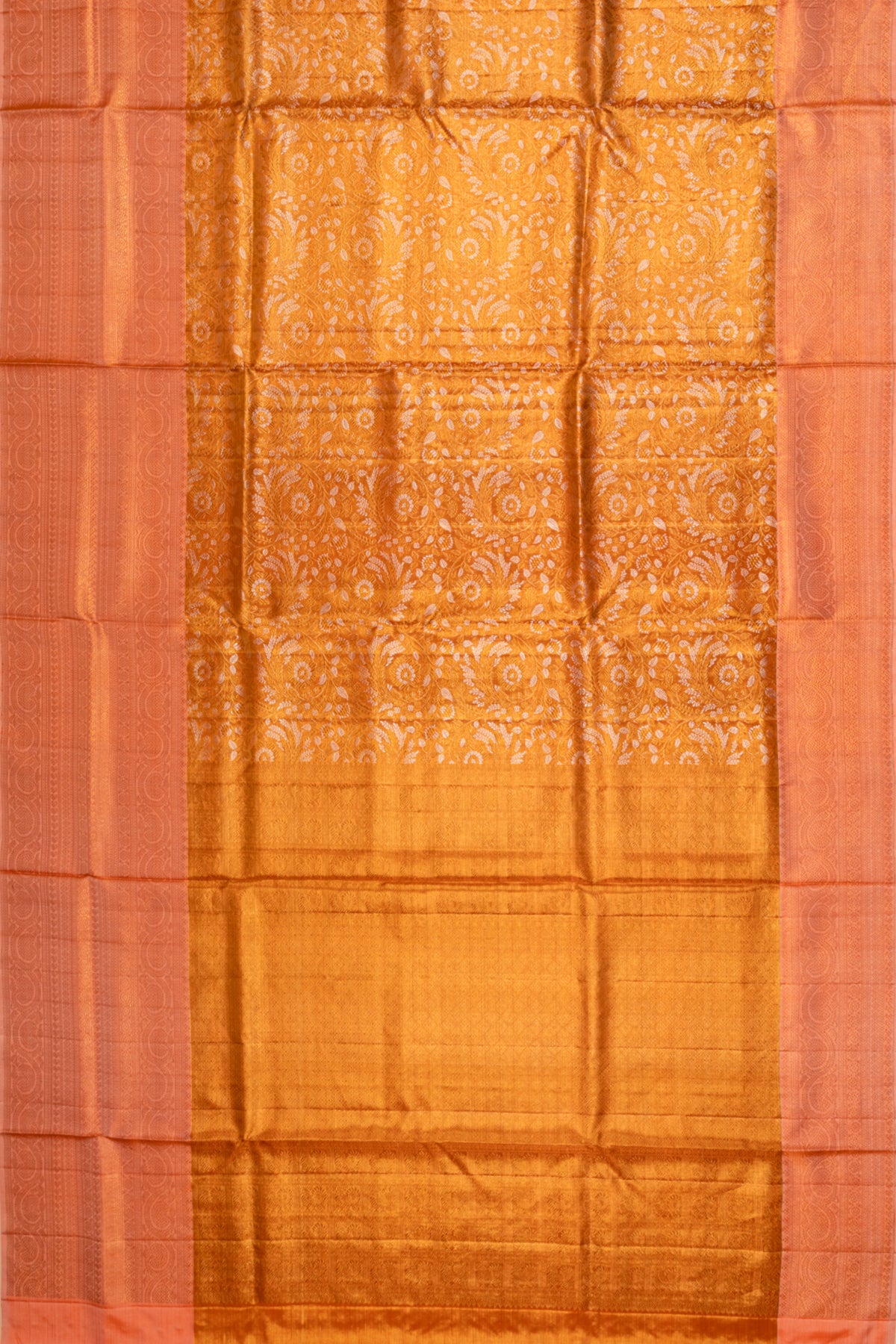 Kanchipuram Silk Tissue Brocade Orange Saree