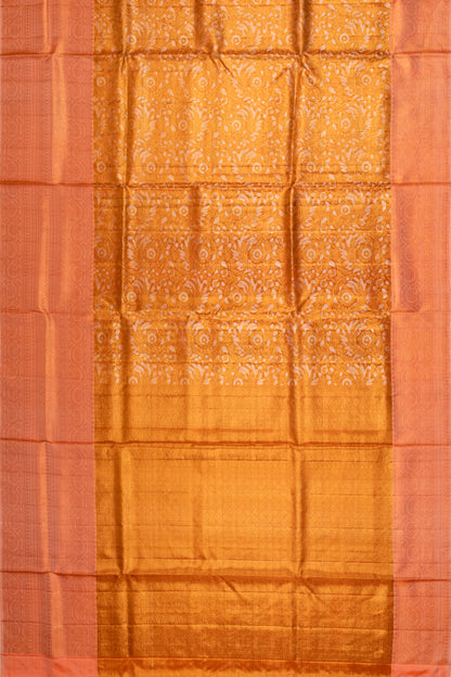 Kanchipuram Silk Tissue Brocade Orange Saree