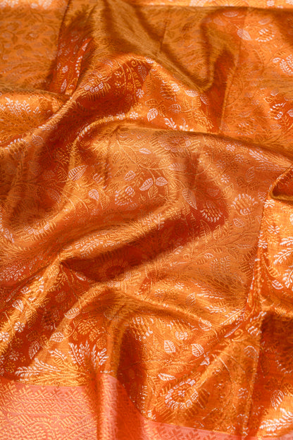 Kanchipuram Silk Tissue Brocade Orange Saree