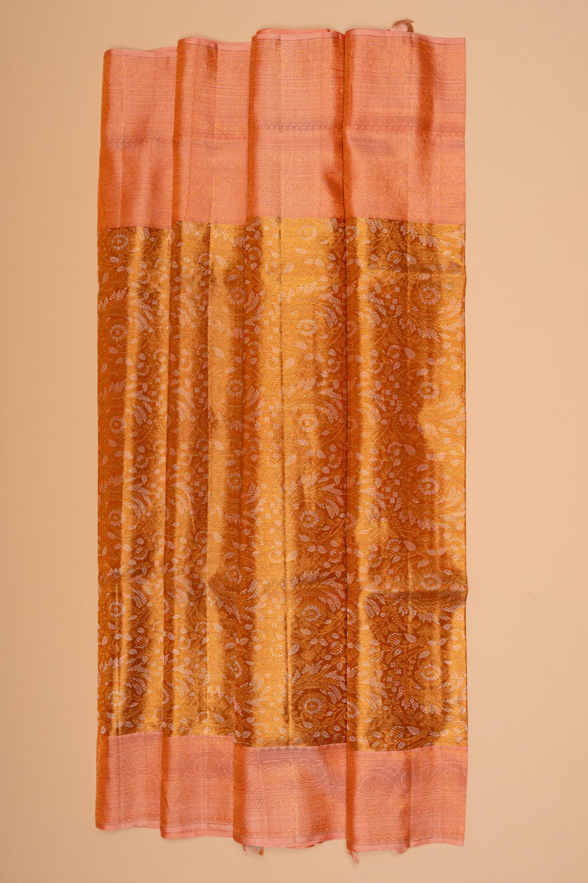 Kanchipuram Silk Tissue Brocade Orange Saree