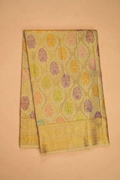 Kanchipuram Silk Tissue Brocade Gold Saree
