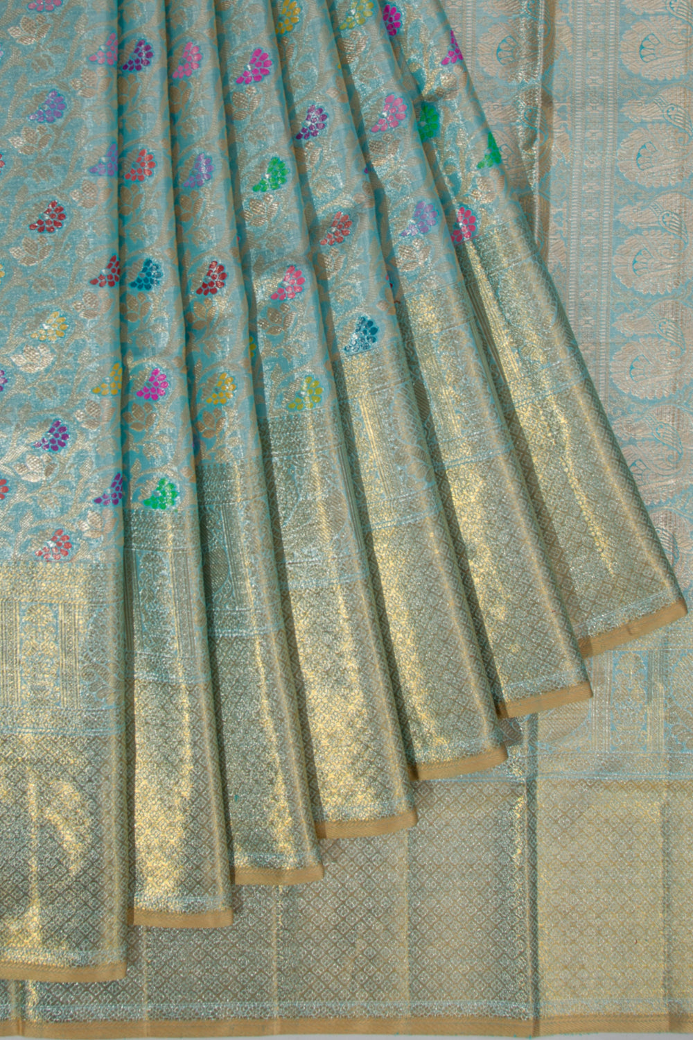 Kanchipuram Silk Tissue Brocade Sky Blue Saree