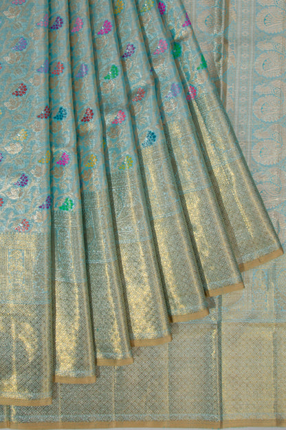 Kanchipuram Silk Tissue Brocade Sky Blue Saree