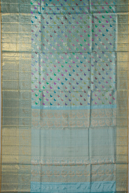 Kanchipuram Silk Tissue Brocade Sky Blue Saree