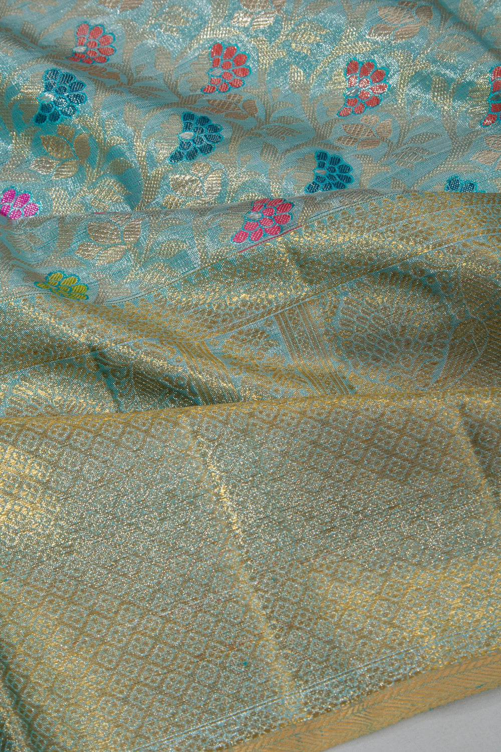Kanchipuram Silk Tissue Brocade Sky Blue Saree