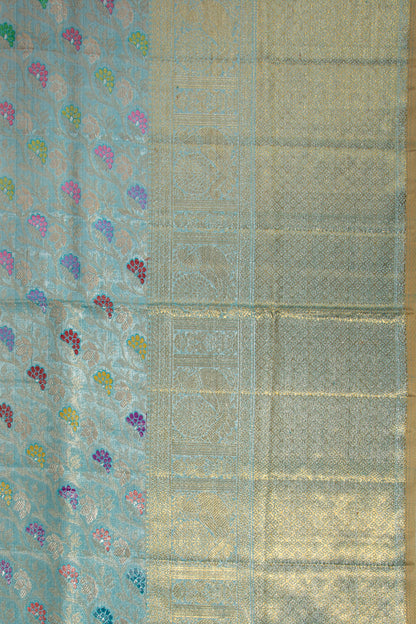 Kanchipuram Silk Tissue Brocade Sky Blue Saree