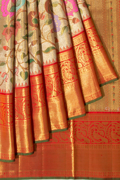 Kanchipuram Silk Tissue Jaal Gold Saree