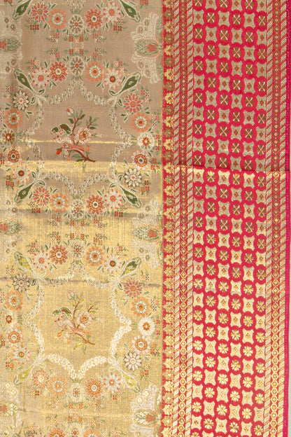 Kanchipuram Silk Tissue Brocade Cream Saree