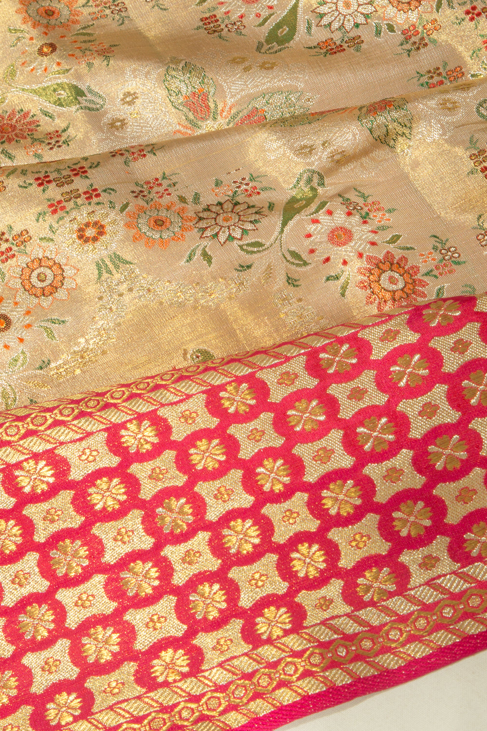 Kanchipuram Silk Tissue Brocade Cream Saree