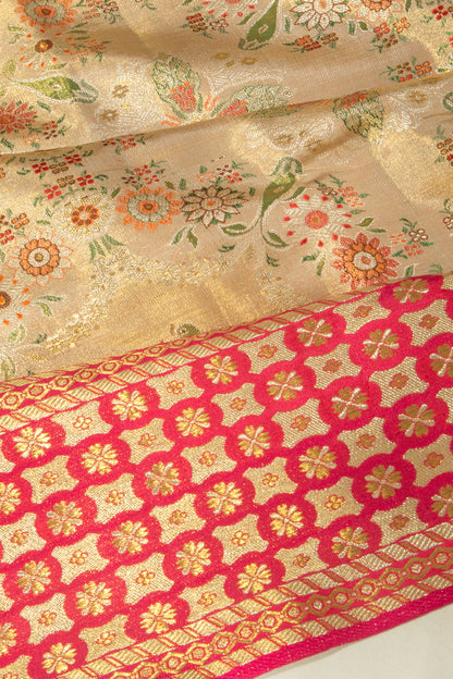 Kanchipuram Silk Tissue Brocade Cream Saree