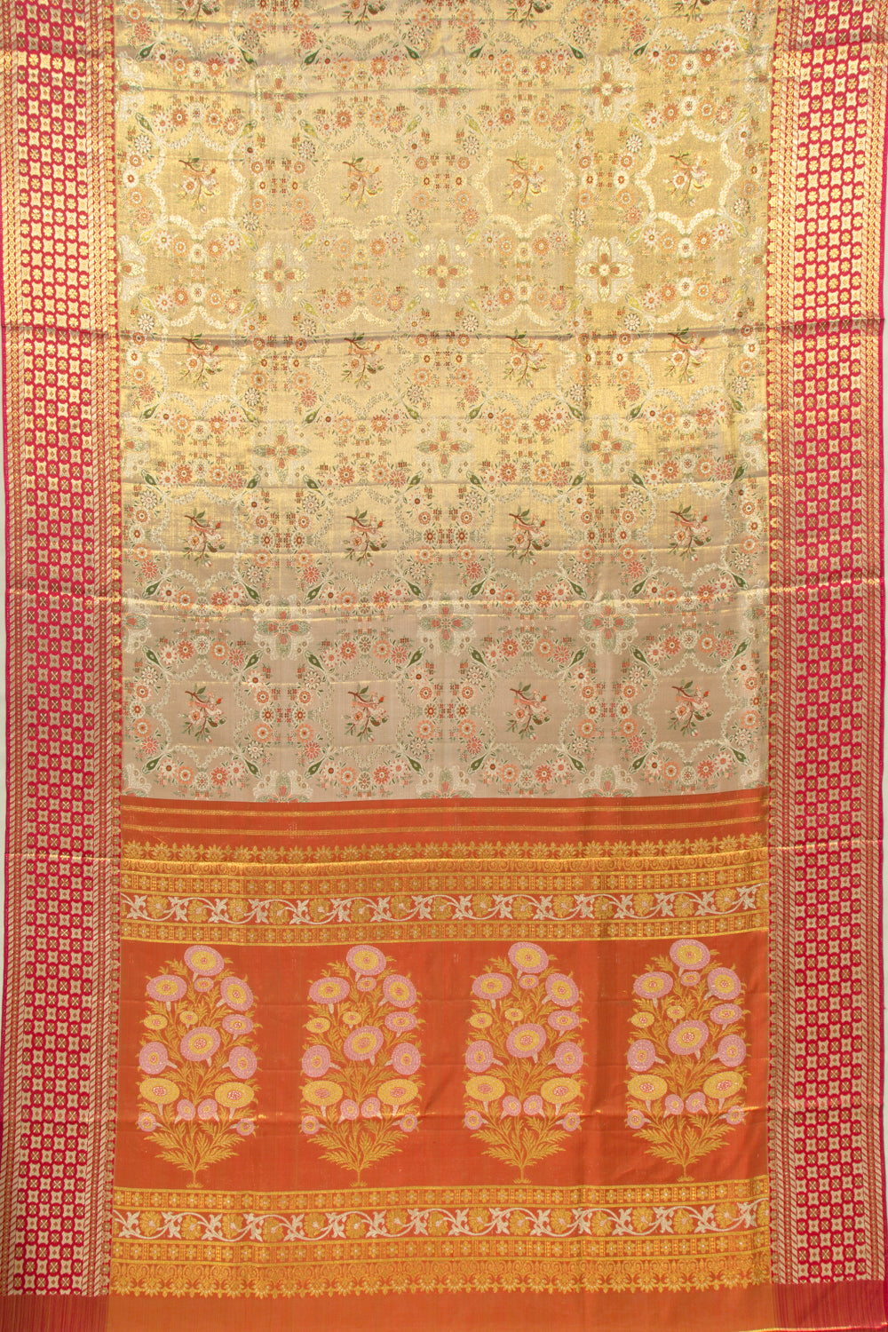 Kanchipuram Silk Tissue Brocade Cream Saree