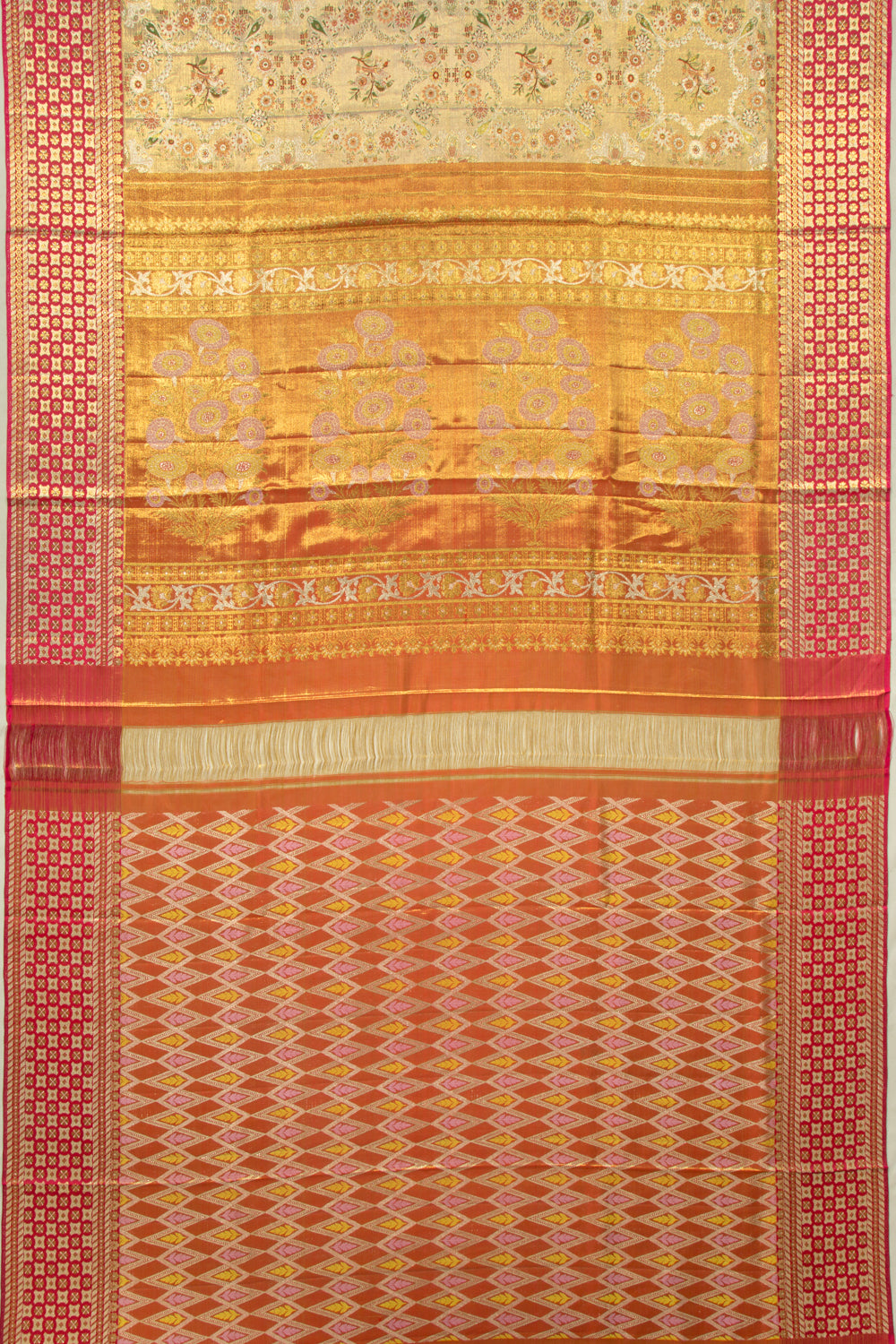 Kanchipuram Silk Tissue Brocade Cream Saree