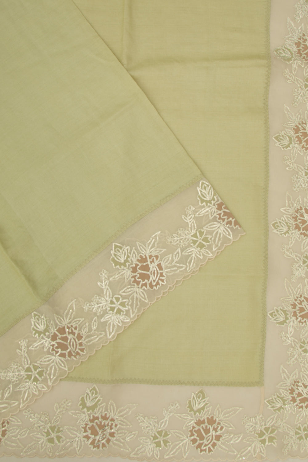 Tussar Plain Pista Green Saree With Organza Scallop Border