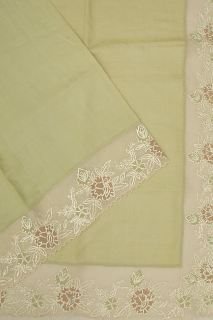 Tussar Plain Pista Green Saree With Organza Scallop Border