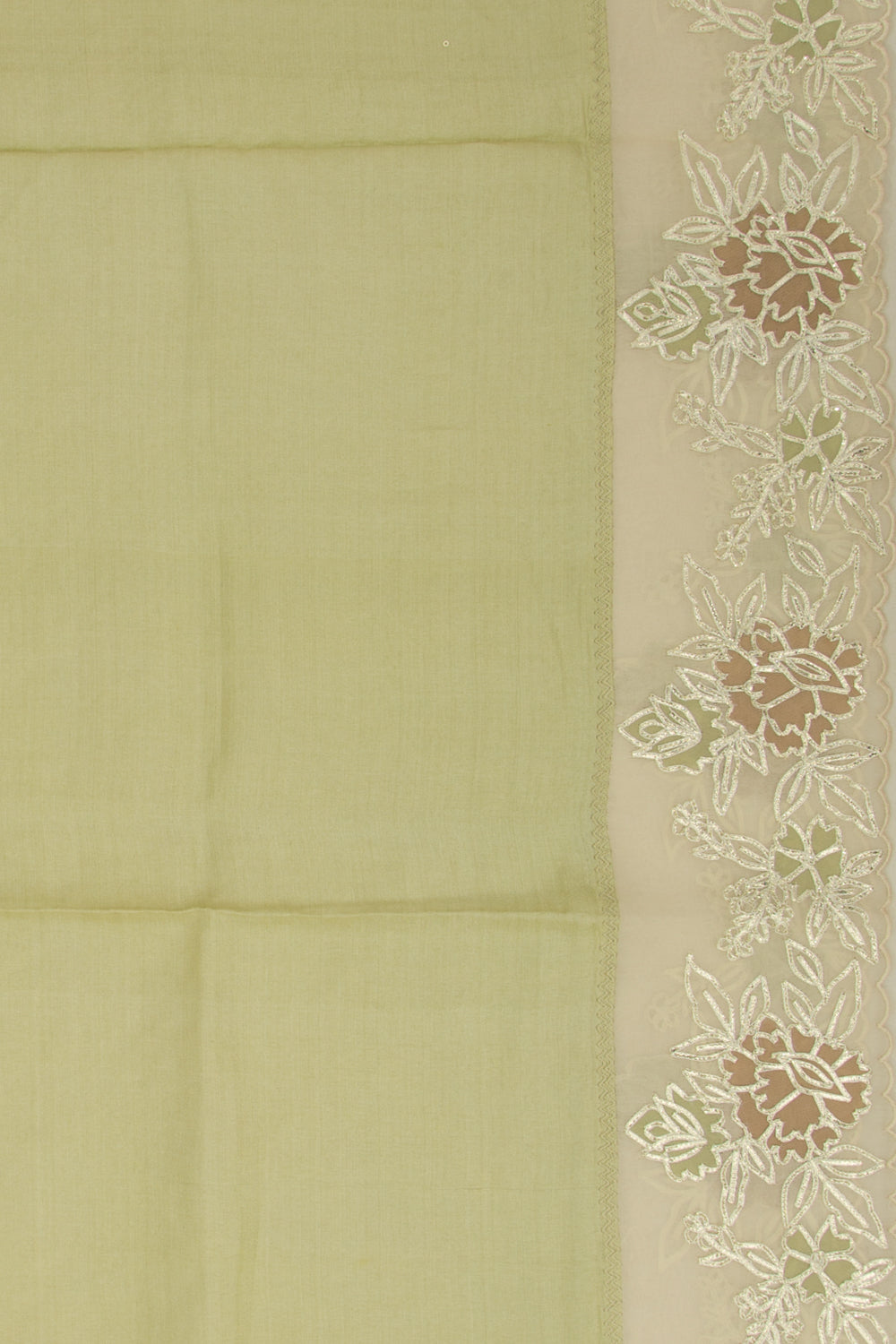 Tussar Plain Pista Green Saree With Organza Scallop Border