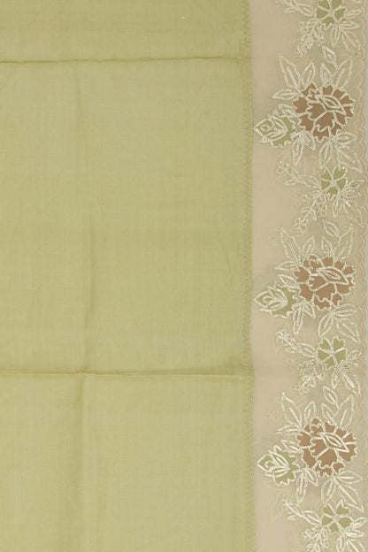 Tussar Plain Pista Green Saree With Organza Scallop Border