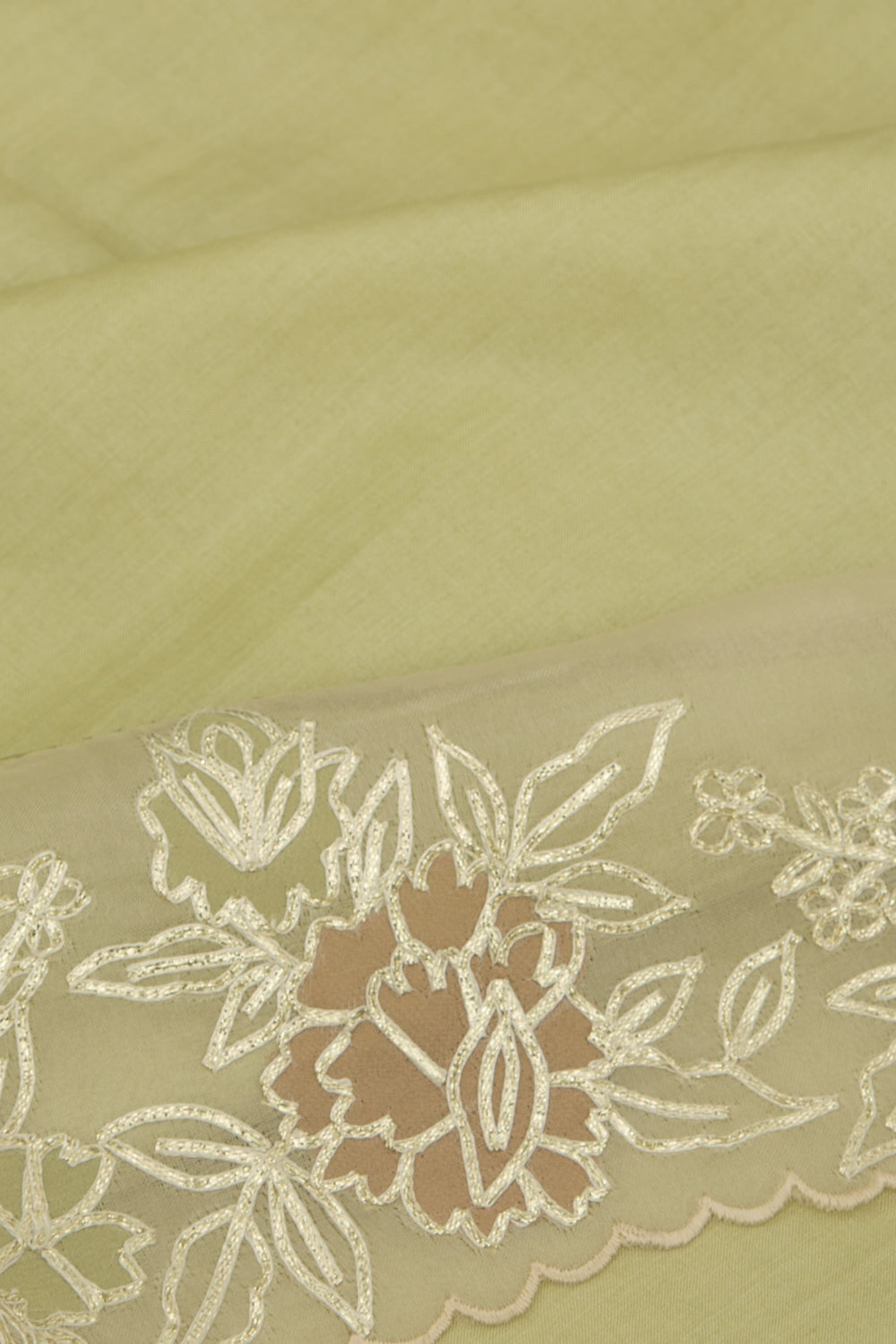 Tussar Plain Pista Green Saree With Organza Scallop Border