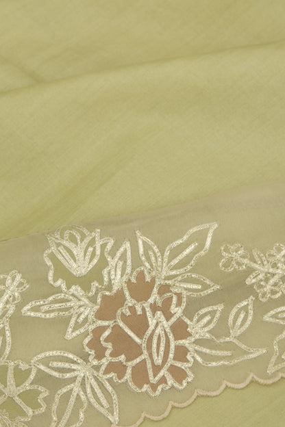 Tussar Plain Pista Green Saree With Organza Scallop Border
