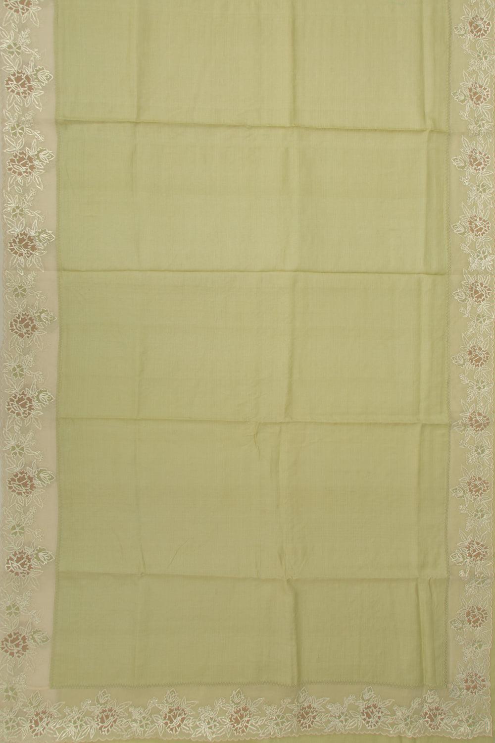 Tussar Plain Pista Green Saree With Organza Scallop Border
