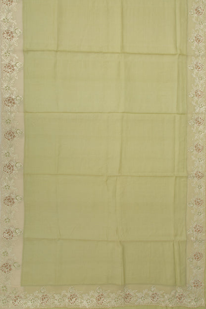 Tussar Plain Pista Green Saree With Organza Scallop Border