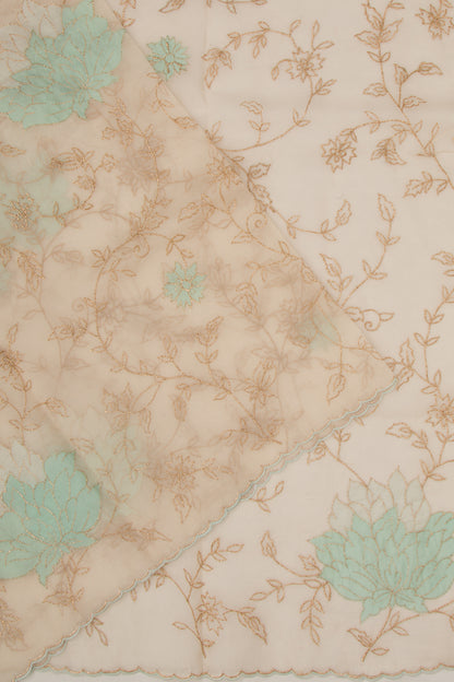 Organza Floral Embroidery Cream Saree