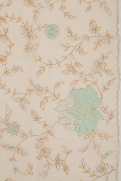 Organza Floral Embroidery Cream Saree