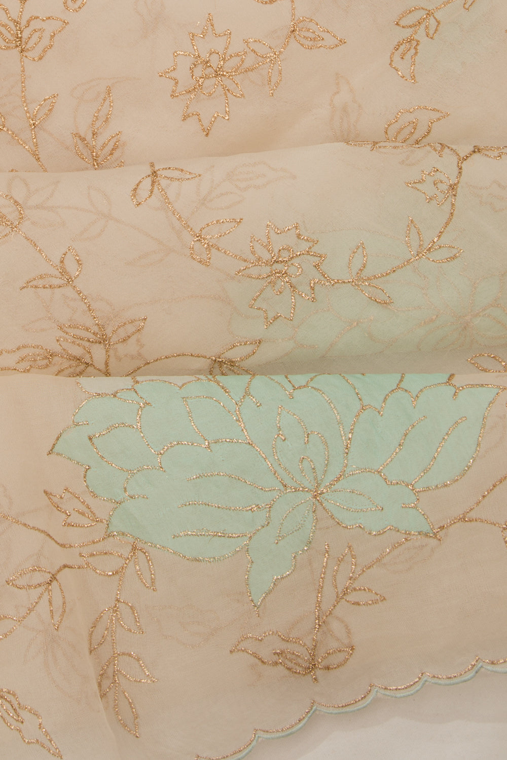 Organza Floral Embroidery Cream Saree