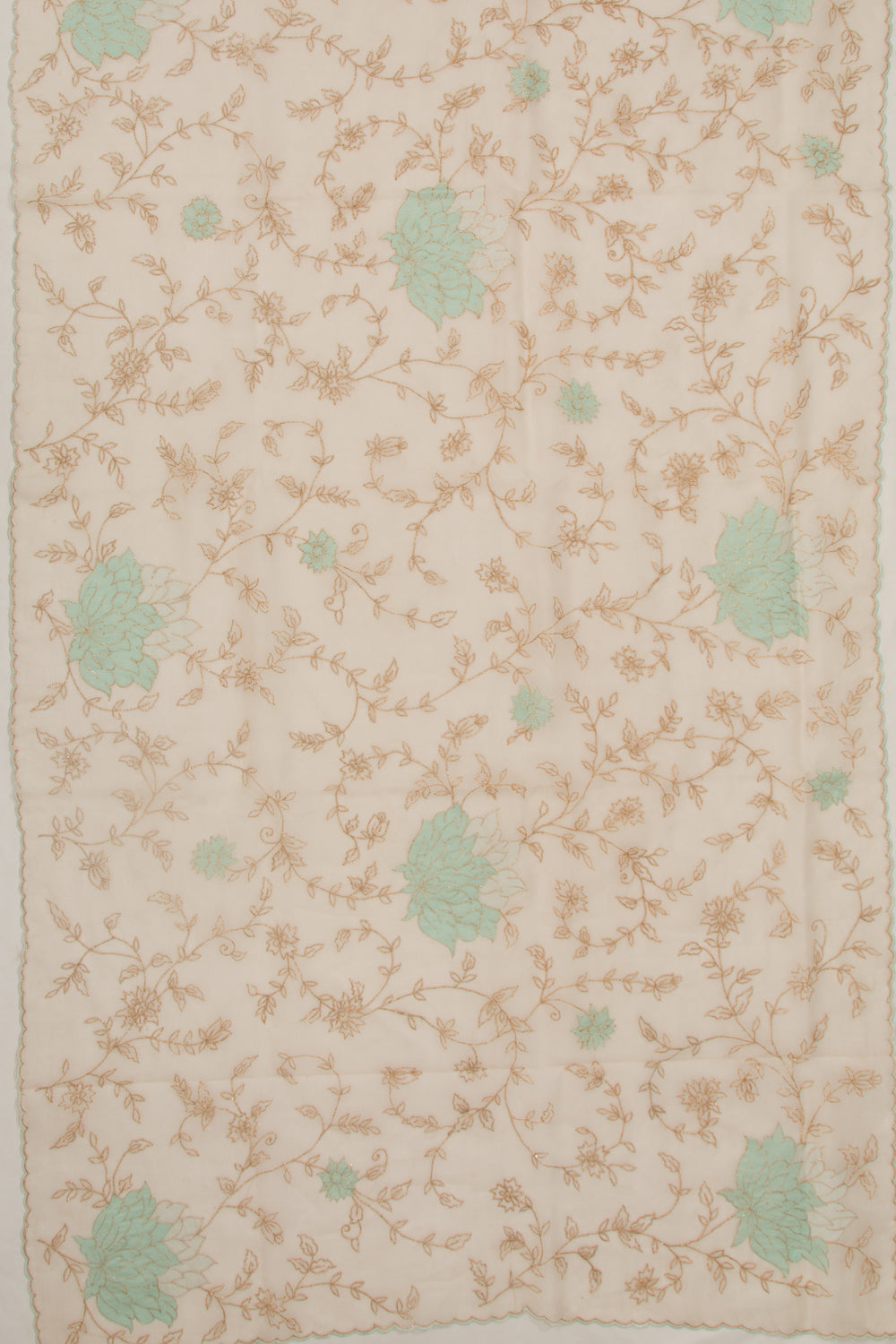 Organza Floral Embroidery Cream Saree