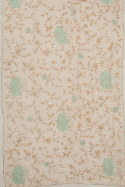 Organza Floral Embroidery Cream Saree