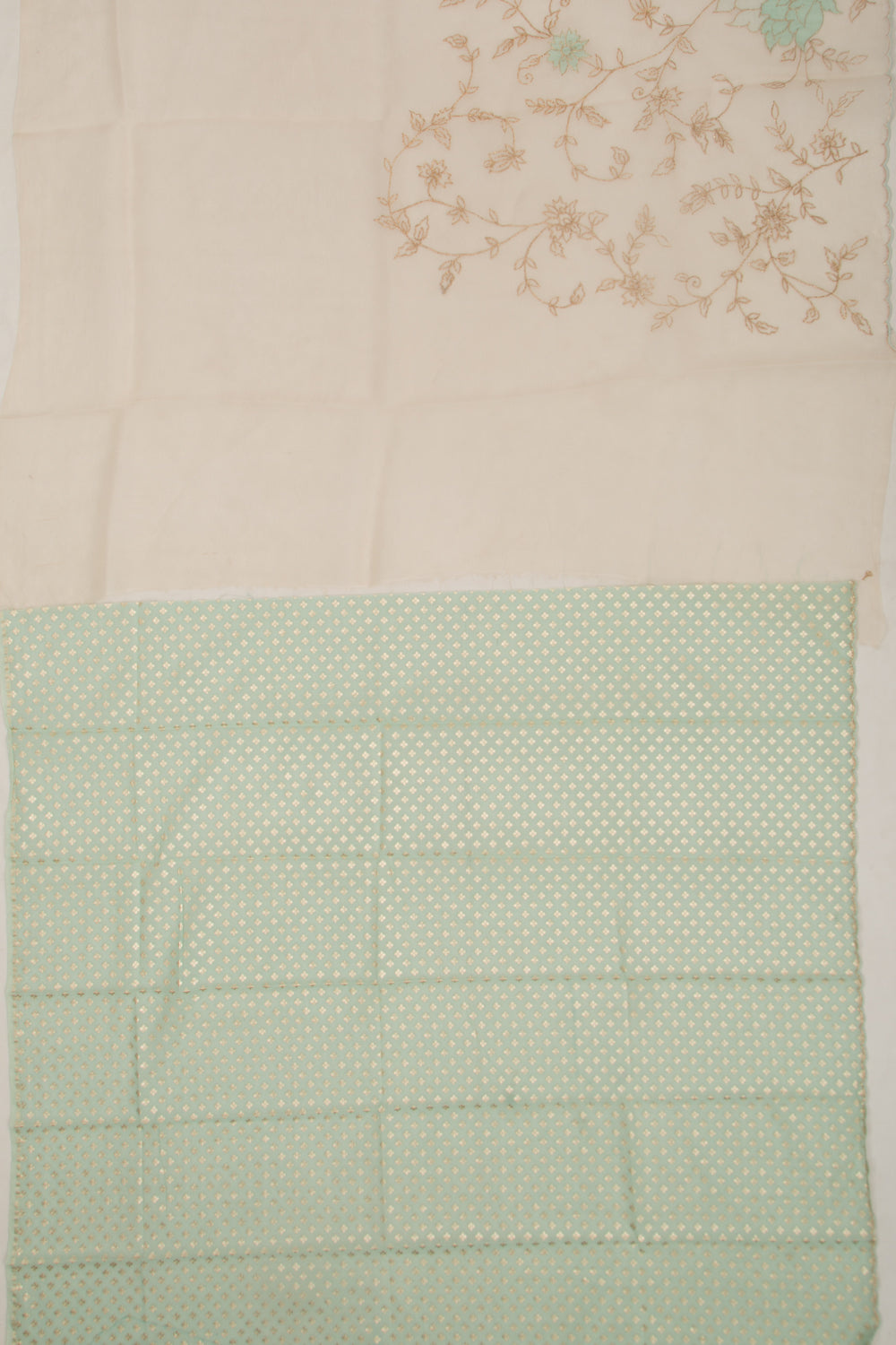Organza Floral Embroidery Cream Saree