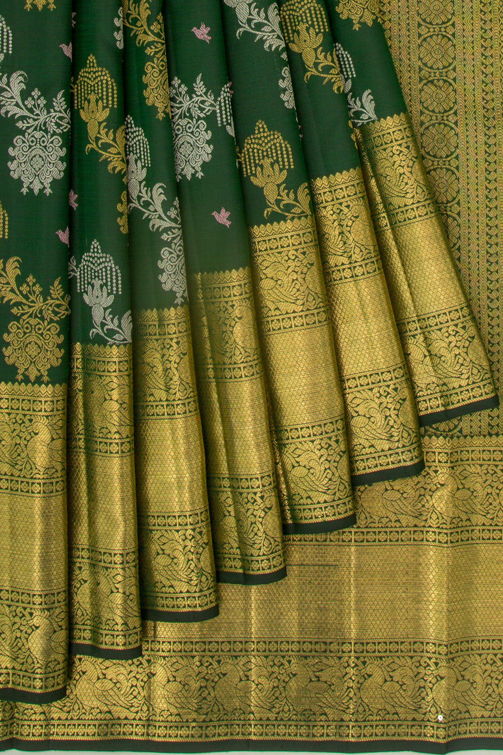 Kanchipuram Silk Jaal Bottle Green Saree