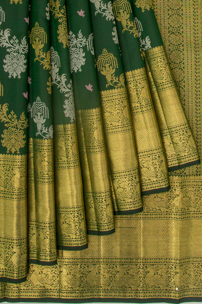 Kanchipuram Silk Jaal Bottle Green Saree