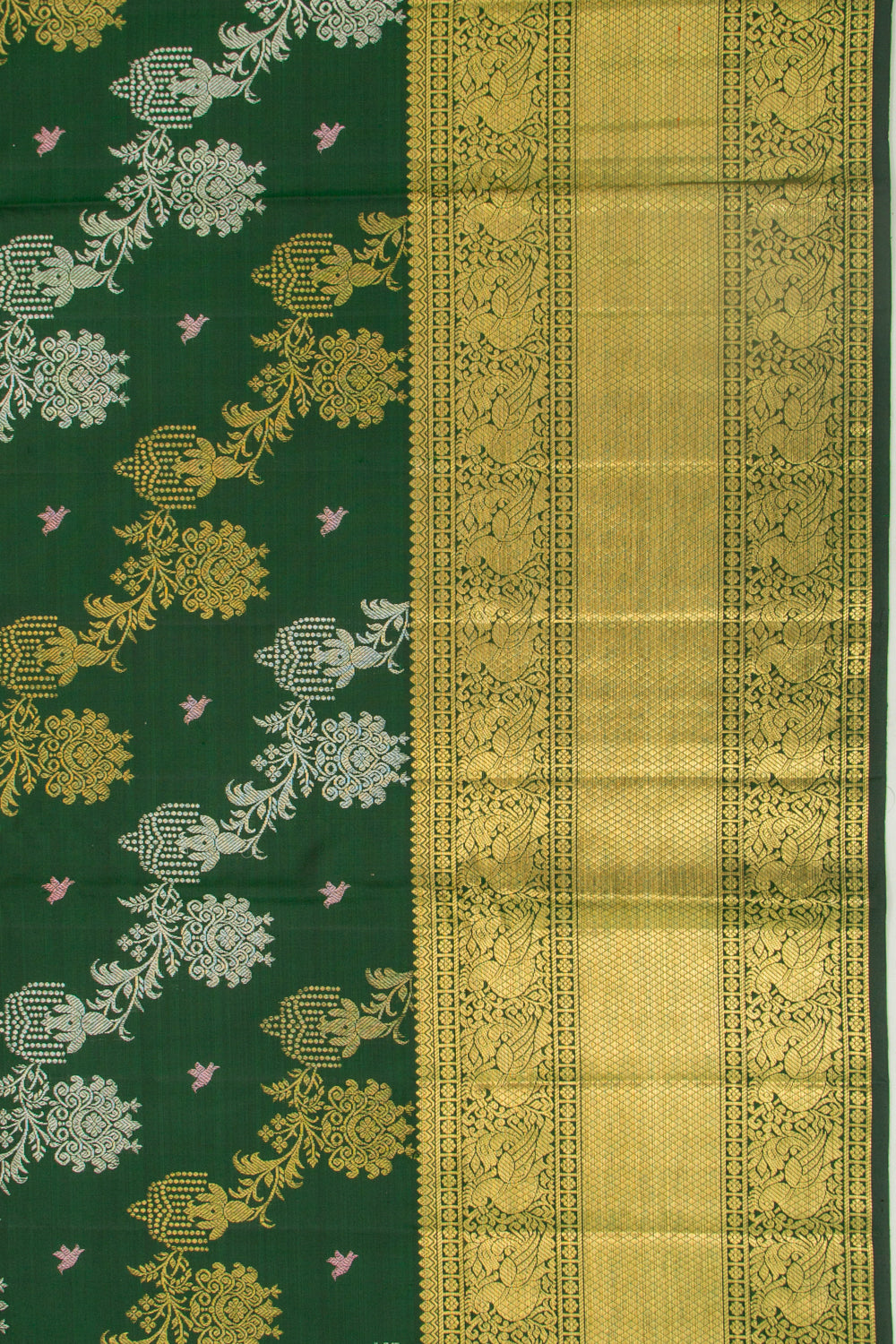Kanchipuram Silk Jaal Bottle Green Saree