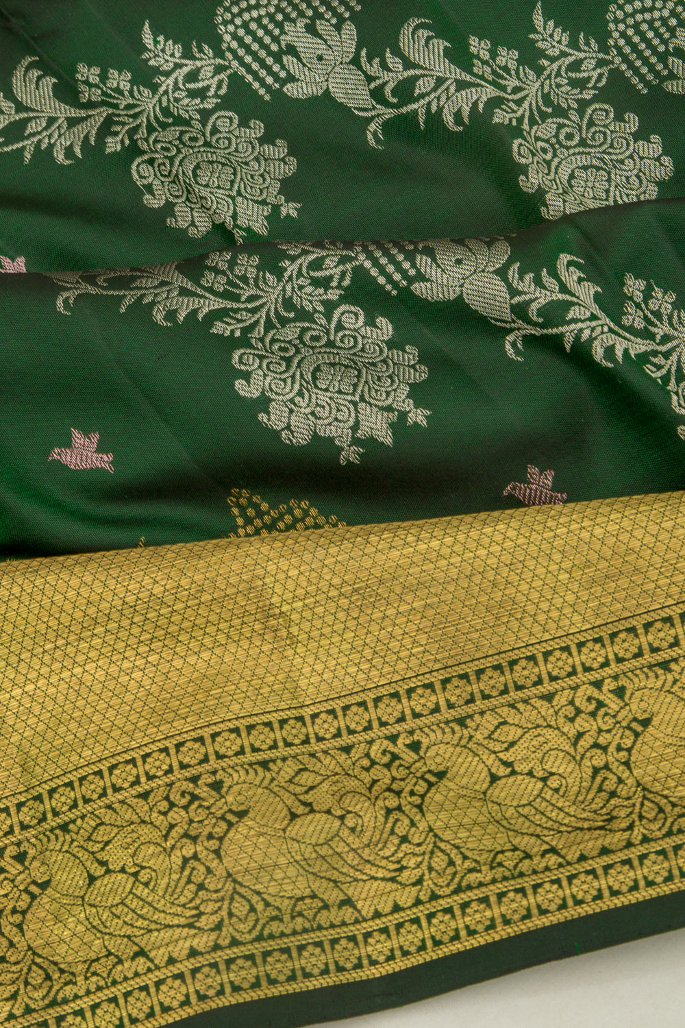 Kanchipuram Silk Jaal Bottle Green Saree