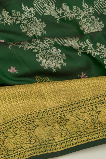 Kanchipuram Silk Jaal Bottle Green Saree