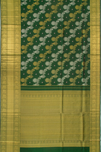 Kanchipuram Silk Jaal Bottle Green Saree