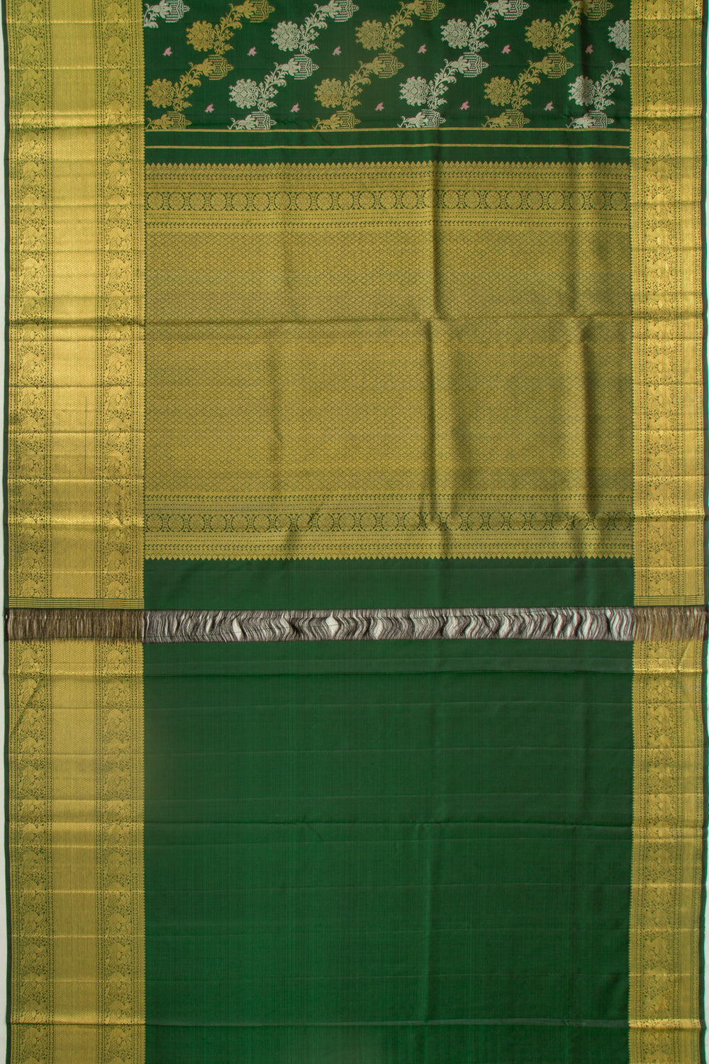 Kanchipuram Silk Jaal Bottle Green Saree