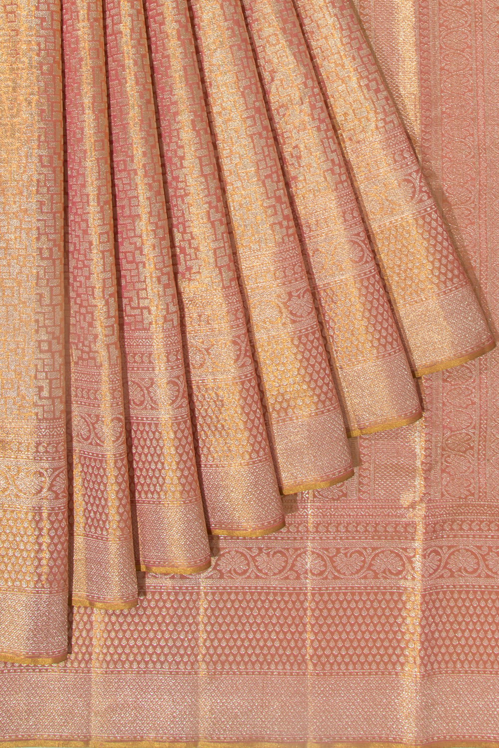 Kanchipuram Silk Tissue Brocade Peach Saree
