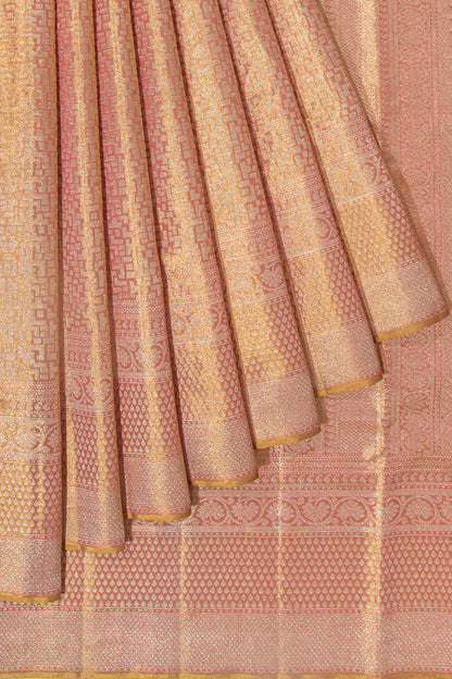 Kanchipuram Silk Tissue Brocade Peach Saree
