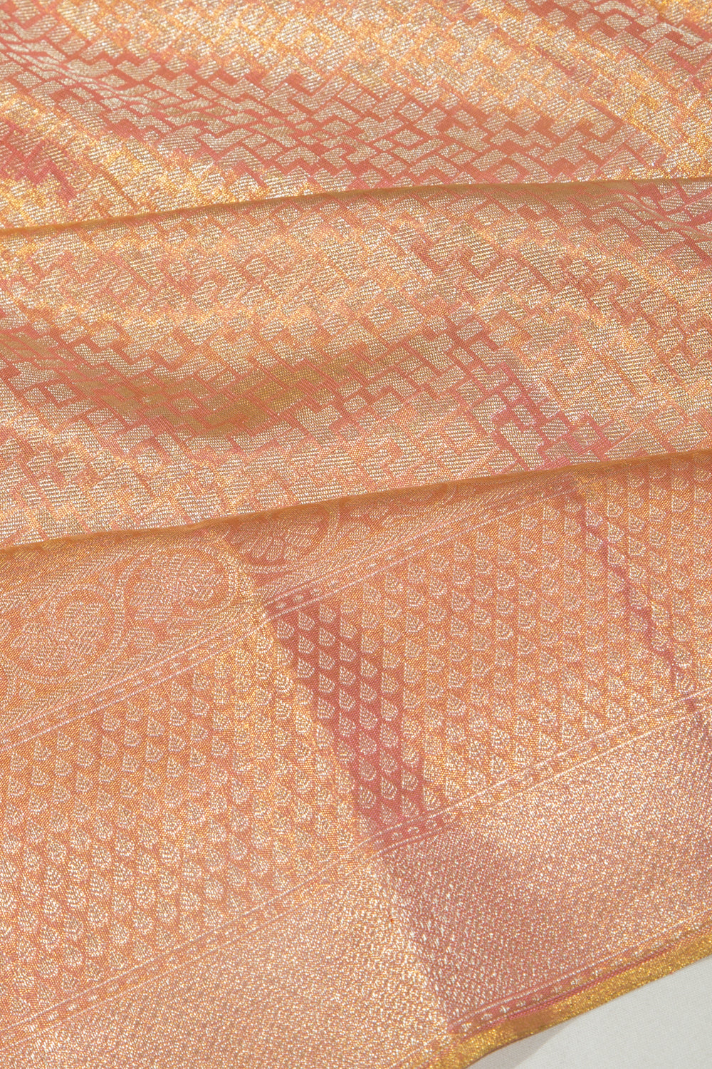 Kanchipuram Silk Tissue Brocade Peach Saree