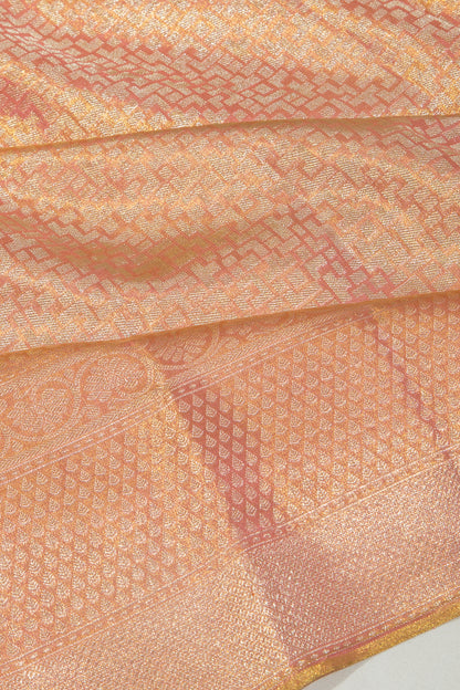 Kanchipuram Silk Tissue Brocade Peach Saree